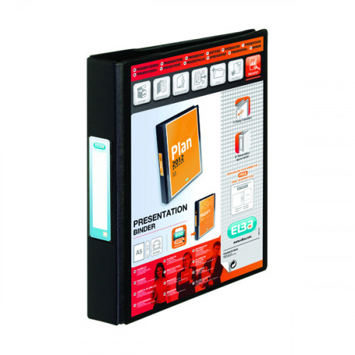 Elba Panorama 25mm 2 O-Ring Presentation Binder A5 Black 100080885