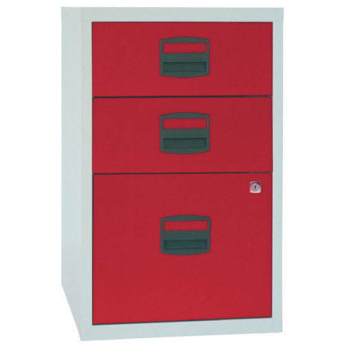 BISLEY 3 DRW HOME FILING GREY/RED