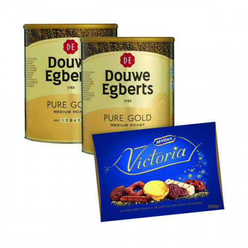 Douwe Egberts Pure Gold Continental Instant Coffee 750g FOC McVities Victoria Biscuits Carton 300g