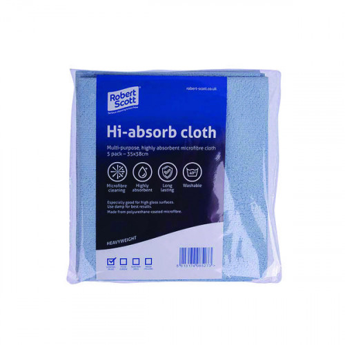 Robert Scott Hi-Absorb Microfibre Cloth Blue (Pack of 5) 103986BLUE