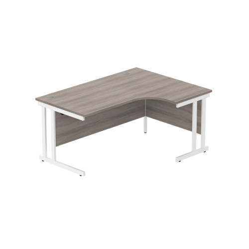 Office Right Hand Corner Desk with Steel Double Upright Cantilever Frame (FSC) - Grey Oak/White legs