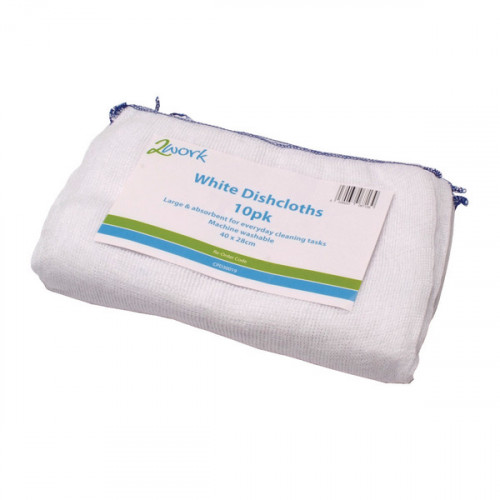 2WORK DISHCLOTHS 400X280MM WHT PK10