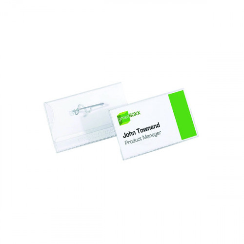 Durable Pin Name Badge 40x75mm Transparent (Pack of 100) 8008
