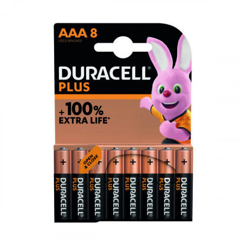 Duracell Plus AAA Battery Alkaline 100% Extra Life (Pack of 8) 5009380