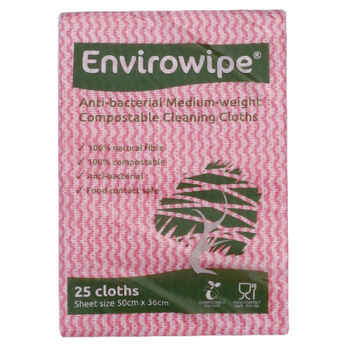 Envirowipe Antibacterial Cleaning Cloths 500x360mm Red (Pack of 25) EWF151
