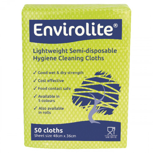 Envirolite Lightweight 480x360mm Yellow All Purpose Cloths (Pack of 50) ELF500