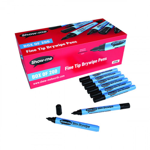 SHOW-ME DRYWIPE PENS FINE BLACK 200