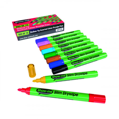 Show-me Drywipe Marker Medium Tip Assorted (Pack of 10) SDP10A