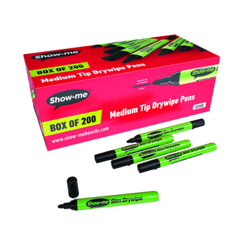 SHOW-ME DRYWIPE PEN MEDIUM BLK PK200