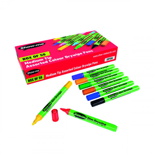 Show-me Drywipe Marker Medium Tip Assorted (Pack of 50) SDP50A