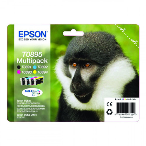 Epson T0895 Black /Cyan/Magenta/Yellow Inkjet Cartridge (Pack of 4) C13T08954010 / T0895