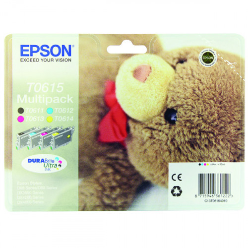 Epson T0615 Black /Cyan/Magenta/Yellow Inkjet Cartridge (Pack of 4) C13T06154010 / T0615