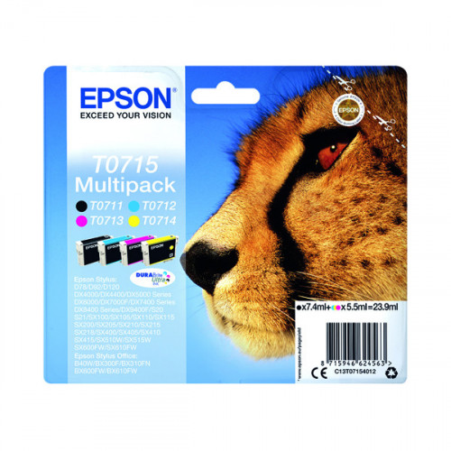 Epson T0715 Black Cyan Magenta Yellow Inkjet Cartridge Value (Pack of 4) C13T07154012