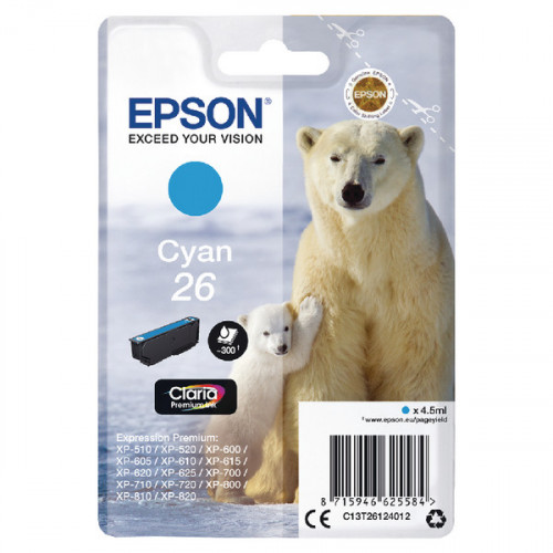 Epson 26 Cyan Inkjet Cartridge C13T26124012