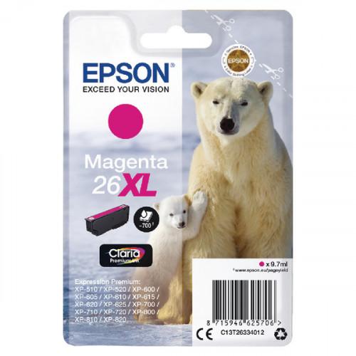 Epson 26XL Magenta Inkjet Cartridge (Capacity: 700 pages) C13T26334012