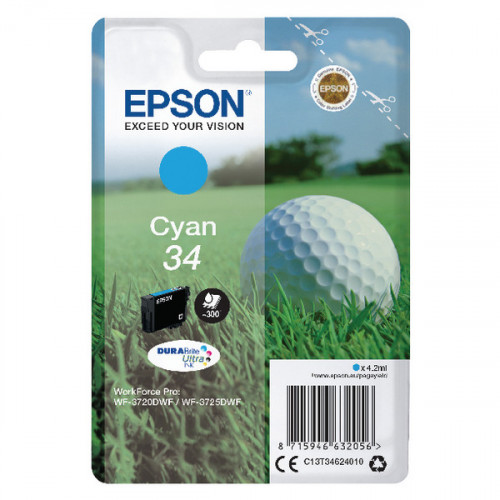Epson Singlepack Cyan 34 DURABrite Ultra Ink C13T34624010