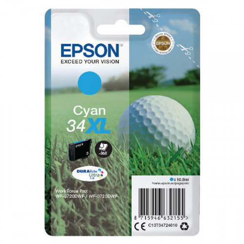 Epson Singlepack Cyan 34XL DURABrite Ultra Ink C13T34724010