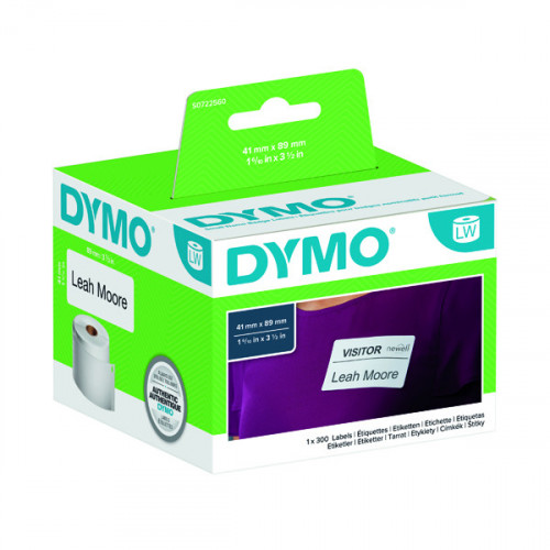 DYMO NAME BADGE LABEL 89X41 WHT P300