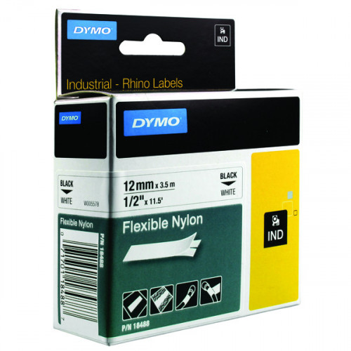 DYMO RHINO NYLON TAPE 12MM BLK/WHT