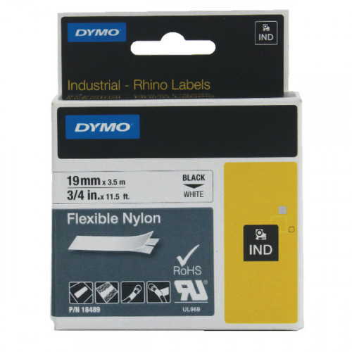 DYMO RHINO NYLON TAPE 19MM BLK/WHT
