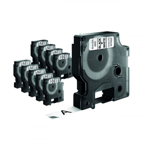 DYMO D1 LAB TAPE 12X7MM BLK/WHT PK10
