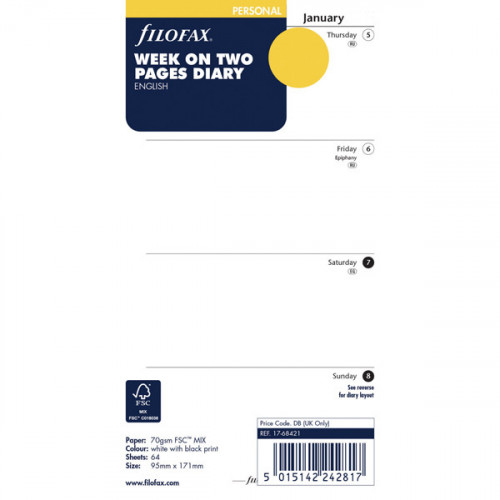 Filofax Refill Personal Week To View 2020 20-68421