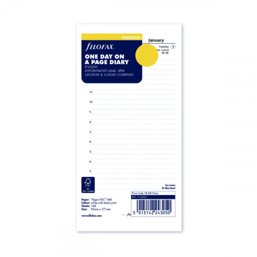 Filofax Refill Day Per Page Personal 2022 22-68441