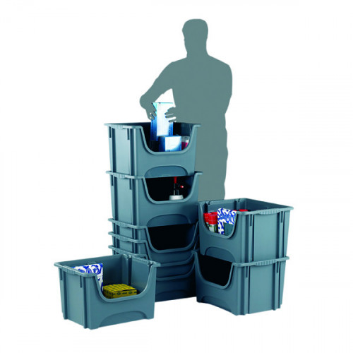 Barton Stack Bin 495x390x320mm 50Litre (Pack of 5) Grey E54SB/5
