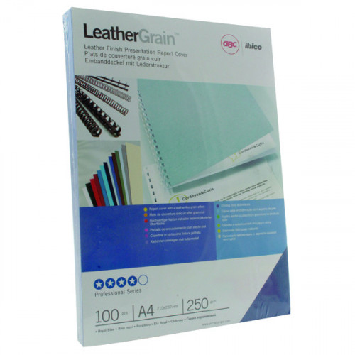 GBC LEATHER A4 BIND CVR 250G BLU 100