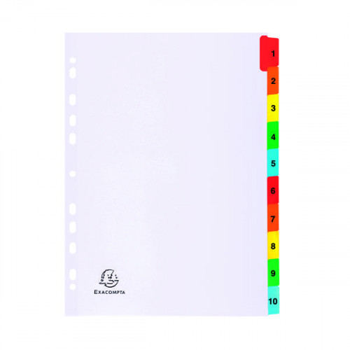 Exacompta Guildhall Mylar Index Coloured Tabs 1-10 A4 White 1110E