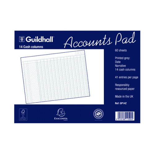 Exacompta Guildhall 14-Column Cash Account Pad 298x406mm GP14