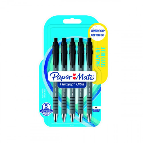 PAPERMATE FLEXGRIP BALLPEN BLK PK5