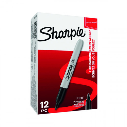 SHARPIE PERMNT MARKER FINE BLK PK12