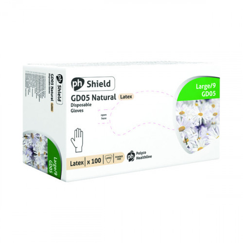 SHIELD PF LATEX GLOVES L PK100 GD05