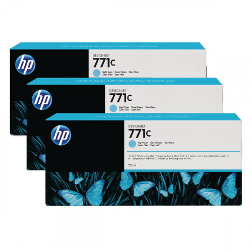 HP 771C Light Cyan Designjet Ink Cartridge (Pack of 3) B6Y36A
