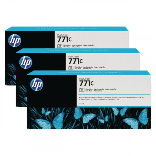 HP 771C Photo Black Designjet Ink Cartridge (Pack of 3) B6Y37A