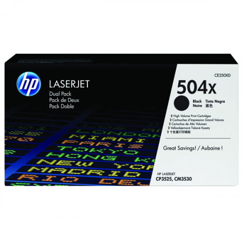 HP 504X Black High Yield Laserjet Toner Cartridge (Pack of 2) CE250XD