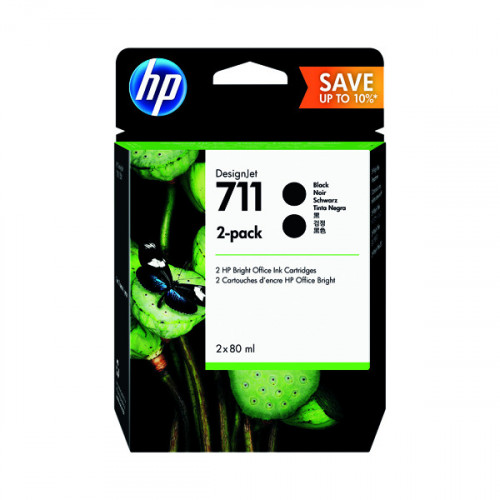 HP 711 Black DesignJet Ink Cartridge 80ml (Pack of 2) P2V31A