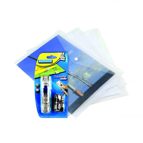 Rapesco Eco Popper Wallet A4 Clear FOC Supaclips (Pack of 5) HT810943