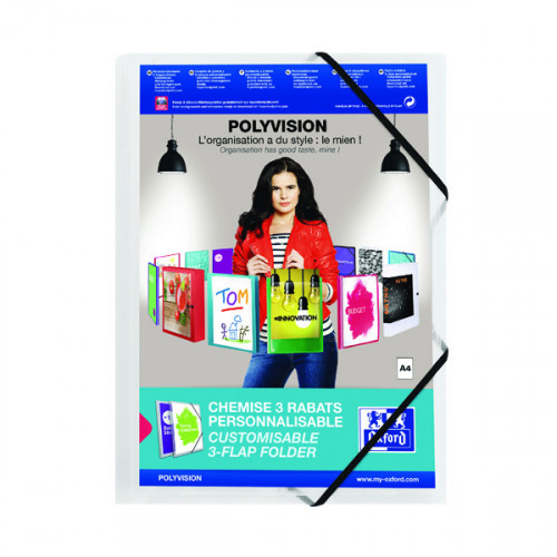 Oxford Polyvision 3 Flap Folder PP A4 Clear (Pack of 12) 100201153