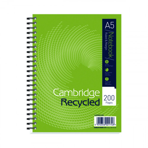 Cambridge Recycled Ruled Wirebound Notebook 200 Pages A5+ (Pack of 3) 100080106