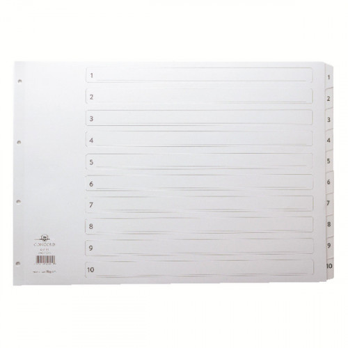 Concord Index 1-10 A3 White Board with Clear Mylar Tabs 04601/CS46