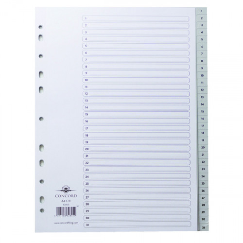 Concord Index 1-31 A4 Polypropylene Grey 62805