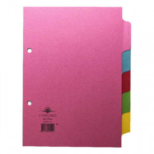 Concord Divider 5-Part A5 160gsm Pastel Colours 70599/J5