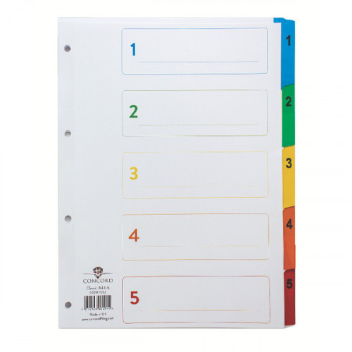Concord Index 1-5 A4 White with Multicoloured Mylar Tabs 00201/CS2