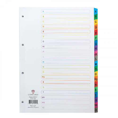 Concord Index A-Z A4 White with Multicoloured Mylar Tabs 02101/CS21