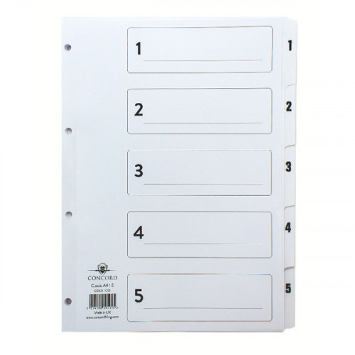 Concord Classic Index 1-5 A4 White Board Clear Mylar Tabs 00501/CS5
