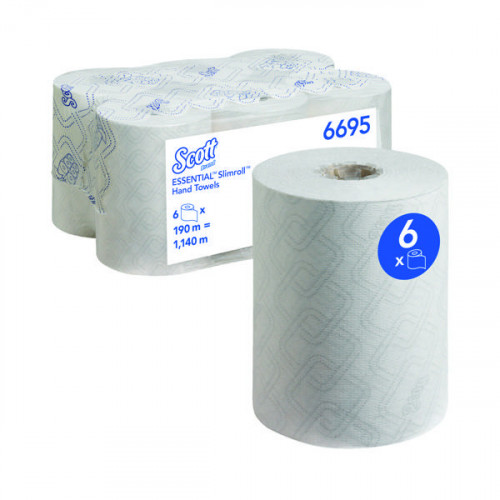 Scott Essential Slimroll Hand Towel Roll White 190m (Pack of 6) 6695