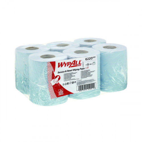 WypAll L10 Service Retail Centrefeed Paper Rolls 1-Ply 6 Rolls/280 Wipes Blue (Pack of 1680) 6220