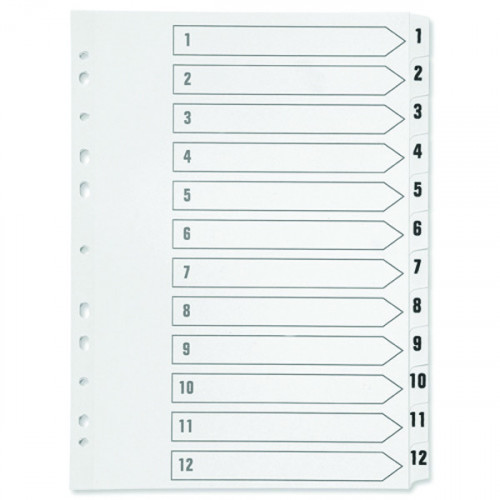 Q CONNECT INDEX 1-12 POLYPROP WHITE